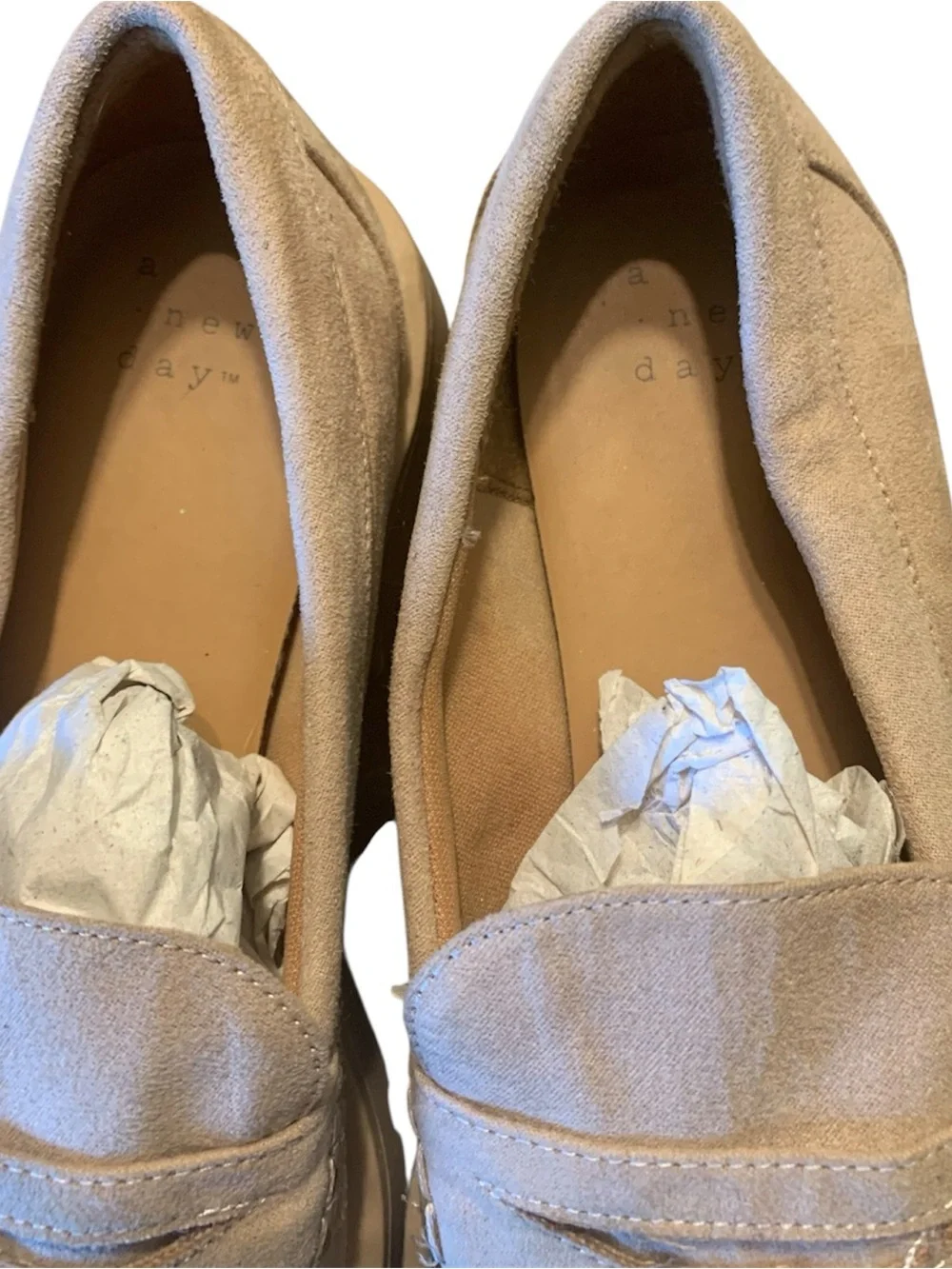 A New Day Beige Suede Platform Lug Sole Loafers Size 7
